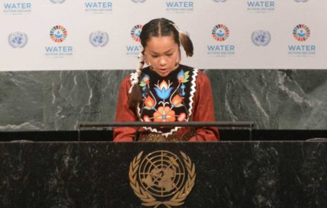 Photo Cred: Autumn-Peltier-UN; Also known as Anishinaabe-kwe and a member of the Wikwemikong First Nation and an internationally recognized advocate for clean water.