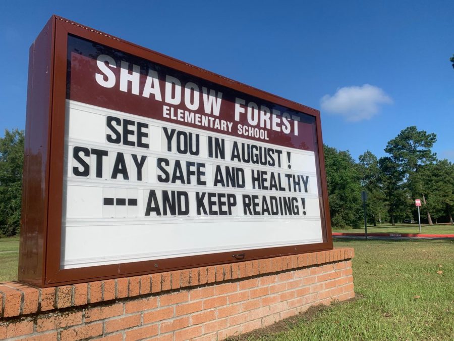 An encouraging message on the marquee outside of Shadow Forest Elementary, one of Kingwood High's feeder schools.