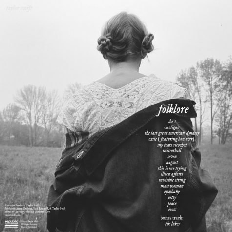 Taylors album back cover for Folklore includes the names of the 16 songs on the album plus a bonus track.
Photo Credits: Los Angeles Times
