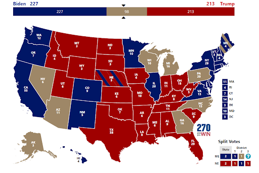 Map Credits: 270toWin
Note from the author: "This article was written late into Election Night and will be updated as new information is released. The high volume of mail-in votes has delayed results; however, it is critical that every vote is counted."