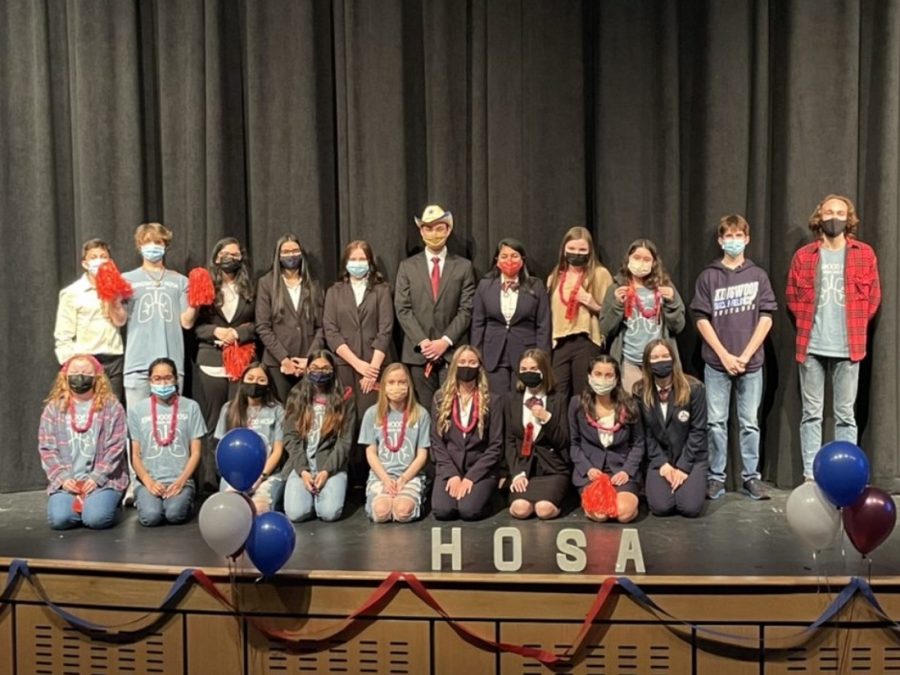 HOSA students pose at their get-together for the virtual area contest closing ceremony, 