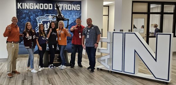 Kingwood High School Administration Team ALL IN for College Colors Day; Friday, September 1, 2023.